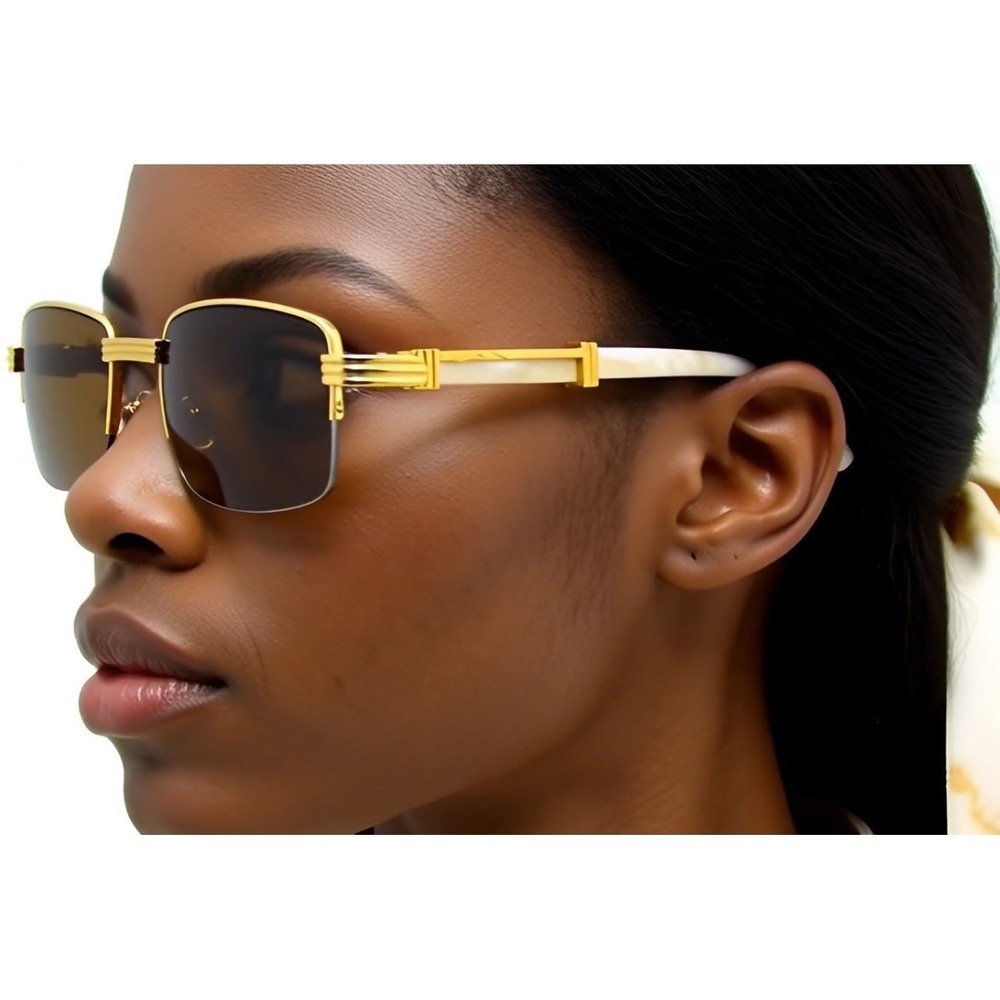 Gold Frame Sunglasses Brown Lens Rectangle Fashion Style‎ Retro 80's 90's Women